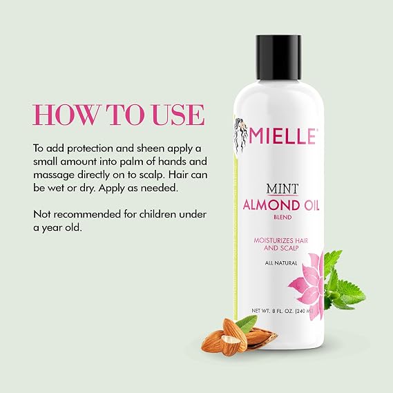 Mielle Organics Mint Almond Oil - Lightweight Dry Scalp Oil to Lock in Moisture and Help Encourage Longer, Healthier Hair - Suitable for All Hair Types (8 Fl Oz)