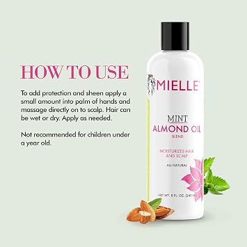 Mielle Organics Mint Almond Oil - Lightweight Dry Scalp Oil to Lock in Moisture and Help Encourage Longer, Healthier Hair - Suitable for All Hair Types (8 Fl Oz)