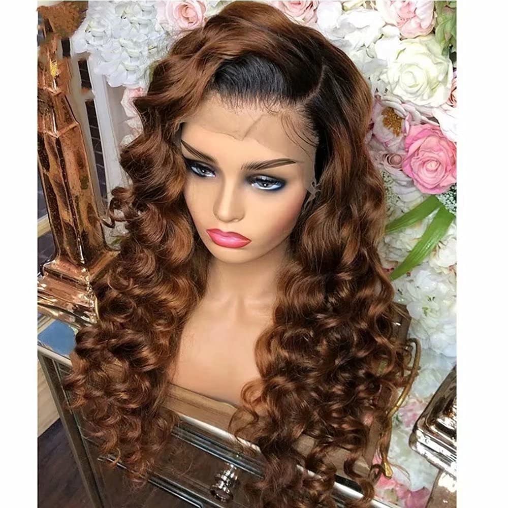 Deep Water Wave HD Transparent 13x6 Lace Front Human Hair Wigs Brazilian Remy Colored Curly Ombre 1B Dark Brown Highlight Human Hair Wig Pre Plucked Bleached Knots for Women 150 Density Free Part