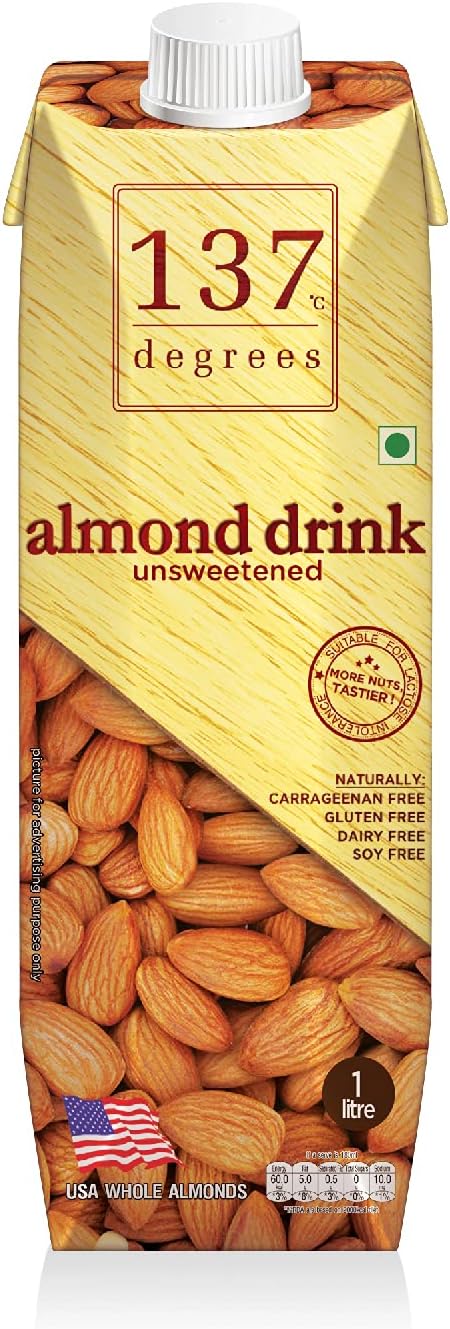 137 degrees Almond Drink Unsweetened - 1 Litre [ Non Dairy , Vegan, Lactose Free, Gluten Free ]