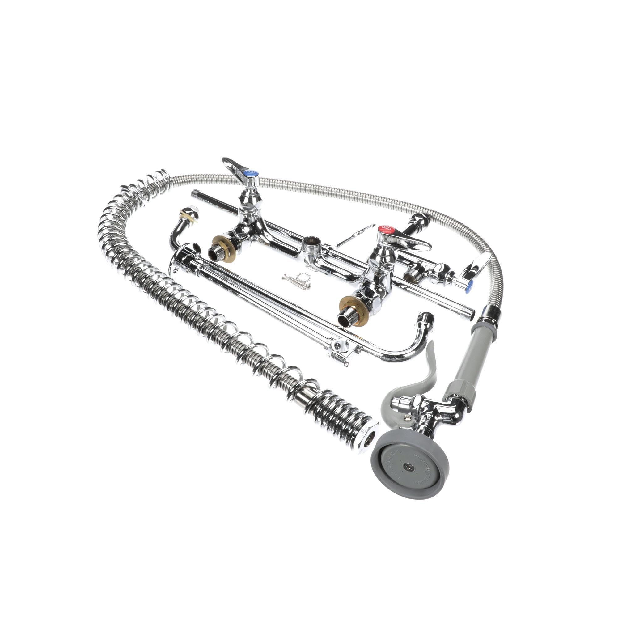 Easy Install Pre-Rinse Spring Action Wall Mount Base 8-Inch Centers Add-On Faucet with 14-Inch Nozzle by T&S Brass – 27.75"L x 12"W x 38.38"H, Brass, Model B-0133-01