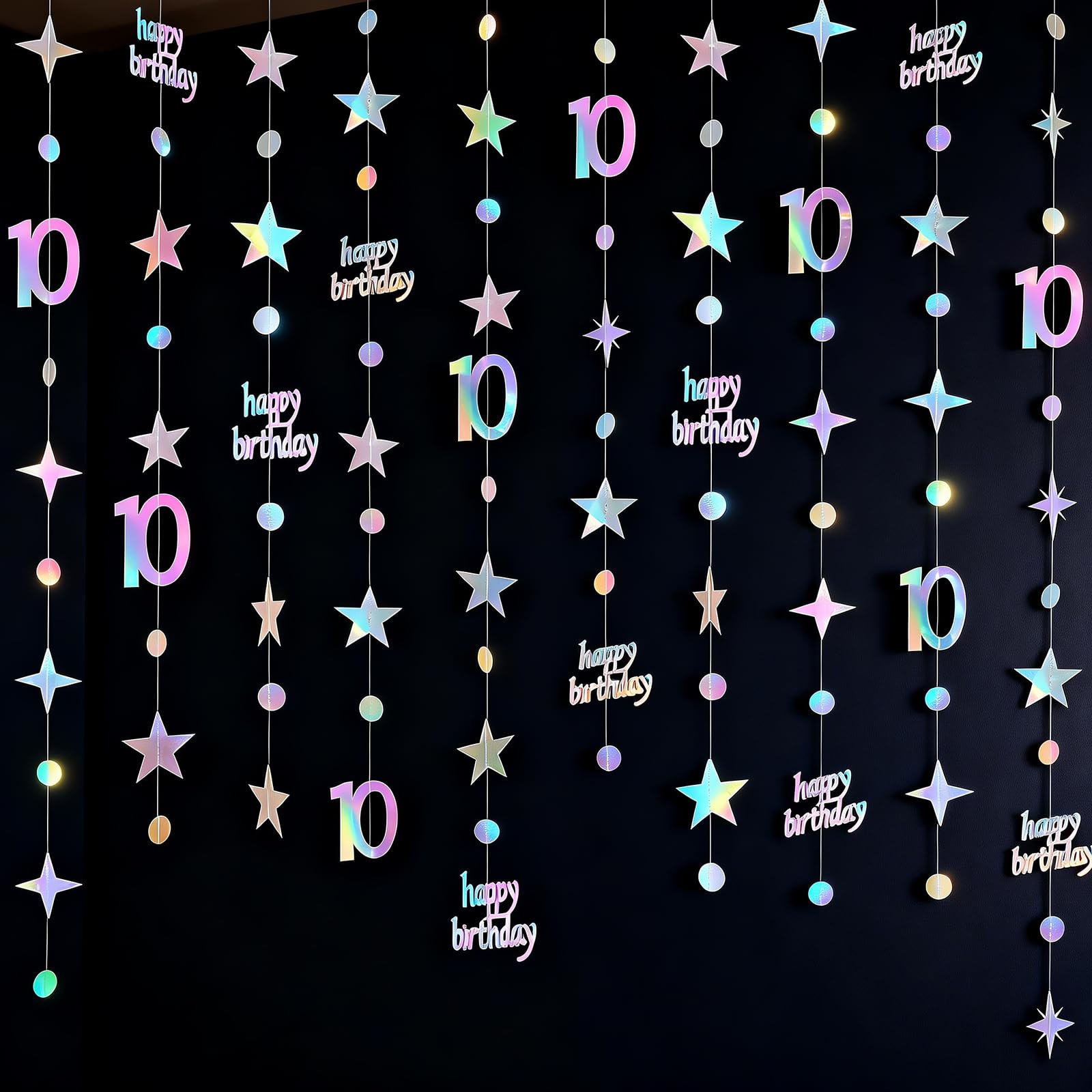 G2PLUS 10th Birthday Paper Garland: 4PCS Iridescent Hanging Paper Garland, 14m Backdrop Streamers, Hanging Party Decorations for 10th Birthday