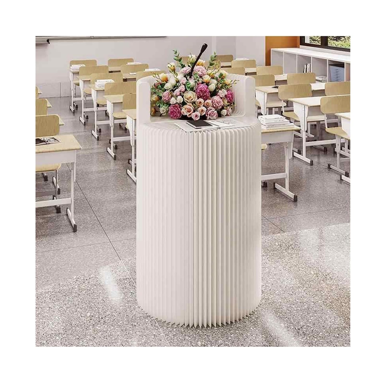 Podio de presentación plegable blanco: soporte estable contra el desgaste