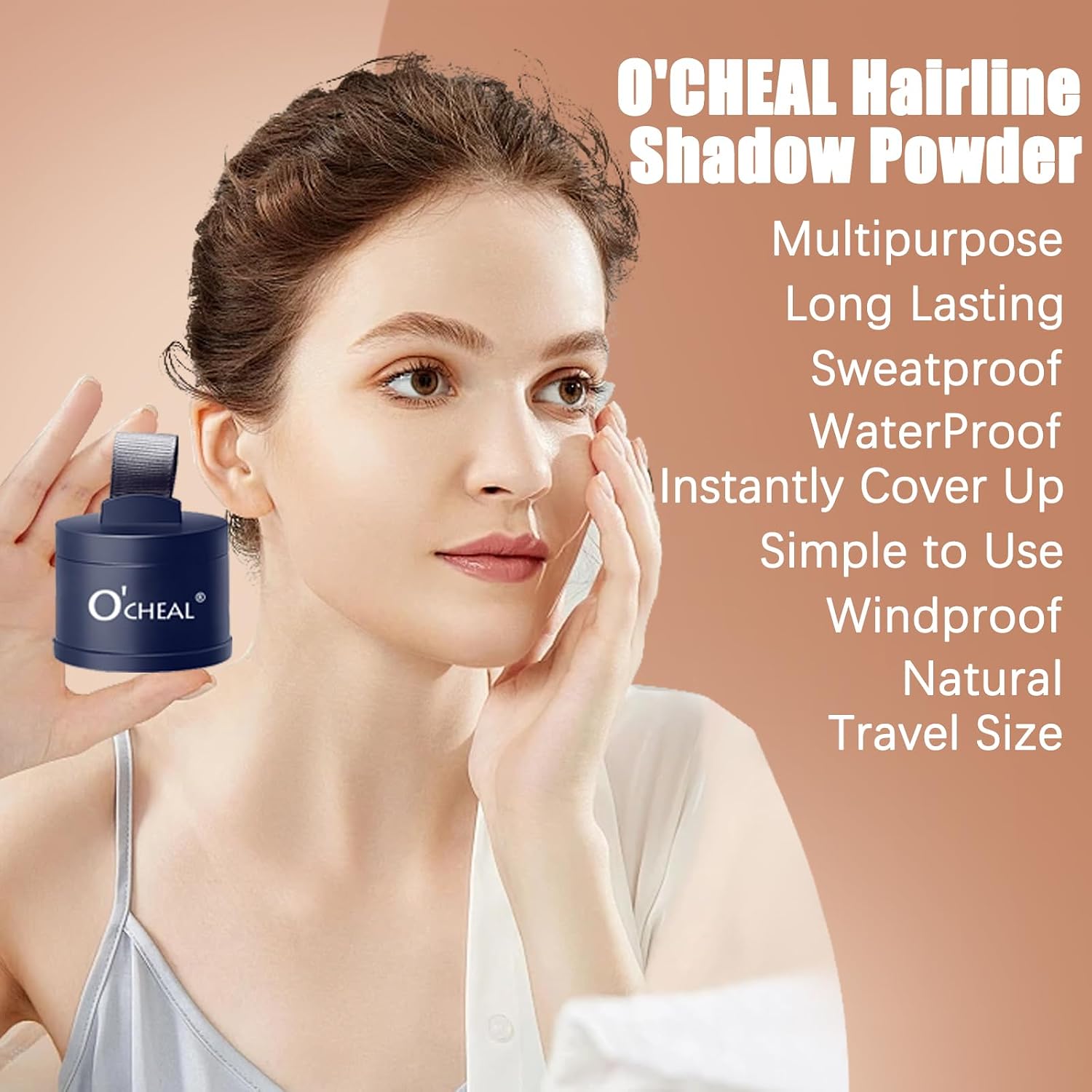 O'CHEAL Hairline Powder Light Brown, Waterproof Hair Fibers for Thinning Hair, Root Touch Up Hair Color for Gray Hair Coverage, Instantly Hairline Shadow Powder for Men and Women