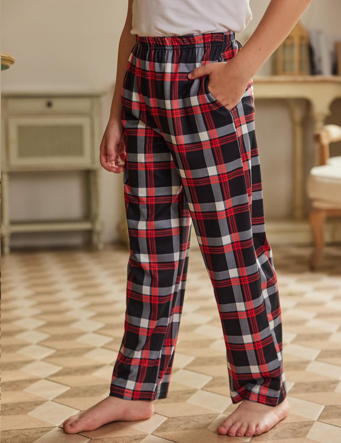 Arshiner Boys Pajama Pants 2 Pack Soft Plaid Sleepwear Kids Lounge PJ Bottoms with Pockets - Image 7