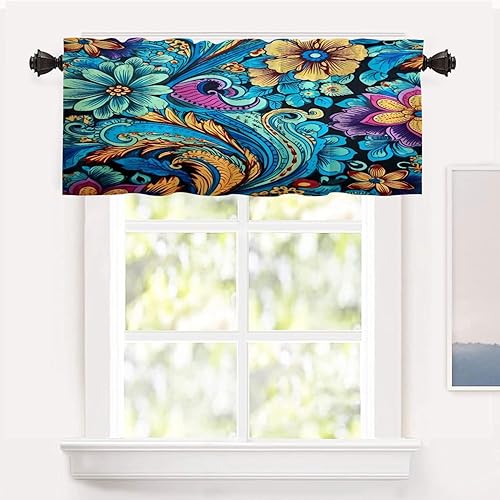 Vista 126 de Shrahala Ethnic Geometric Tribal Kitchen Valances Half Window Curtain, Native American Navajo Tribal Design Print Kitchen Valance for Window Ink