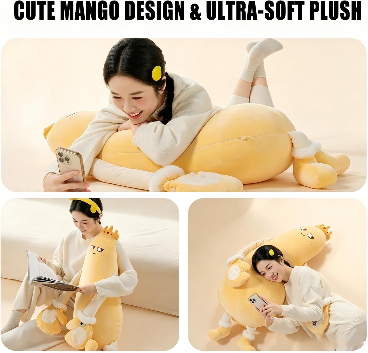 Mango Shaped Hugging Pillow,Soft Plush Material,Built-in Bluetooth Recording,Heating Function,Patting Pillow for Adults,for Couch Bed Sofa Nap,Thoughtful Gift for Women Men (95cm)