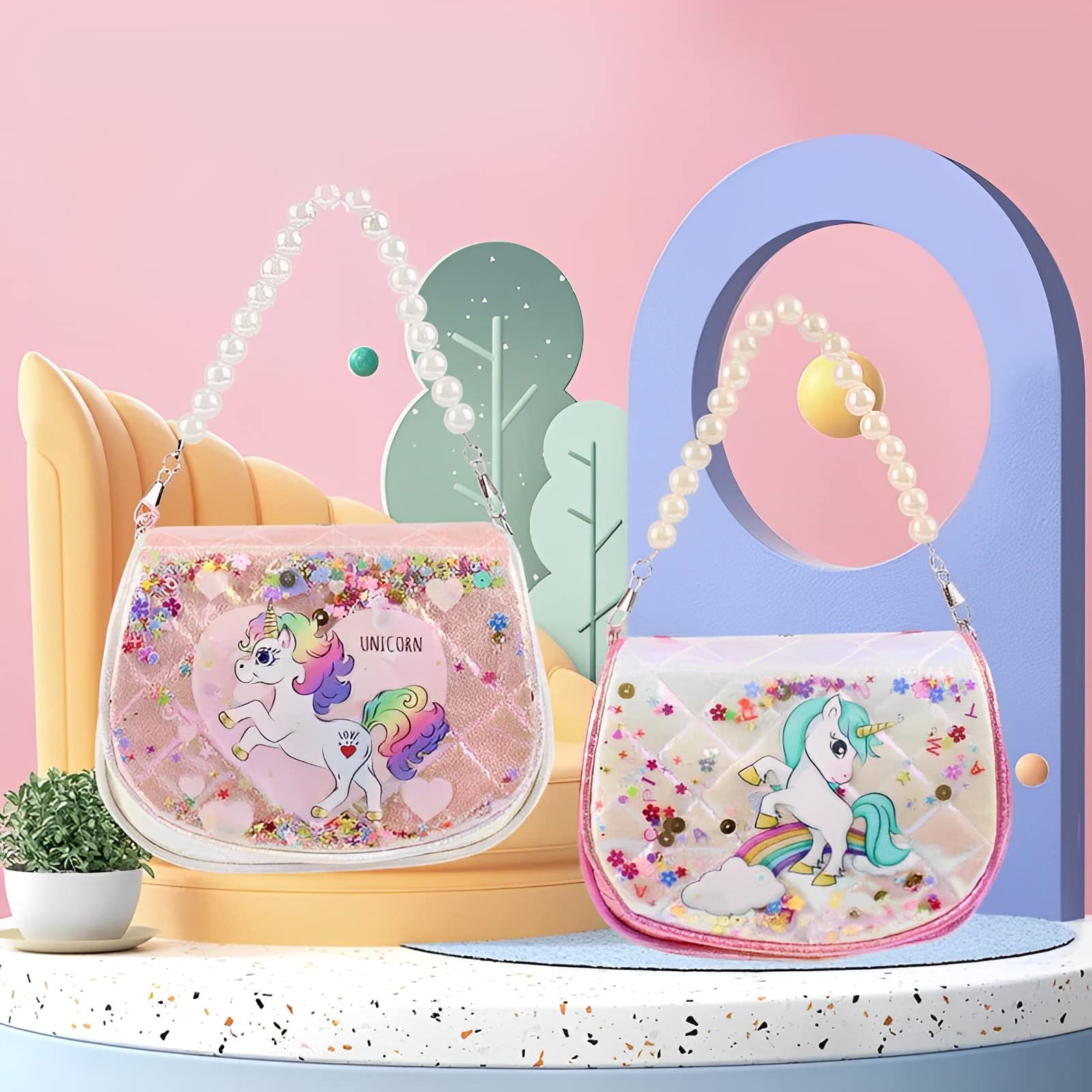 Tickles Crossbody Cartoon Unicorn Handbag Fashion Mini Satchel Bag For Kids Girls Birthday Gifts Design May Vary (Color: White; Size: 19 x 14 cm) - Image 3 thumbnail
