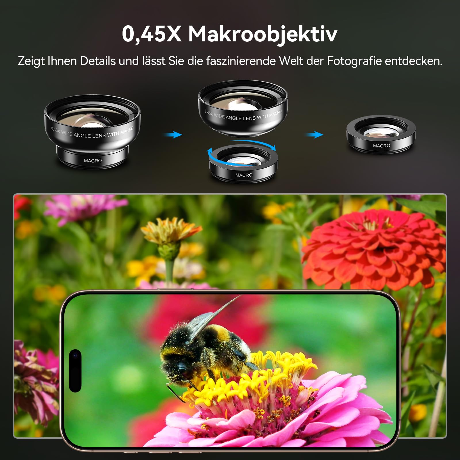 Evil Eye Universal Handykamera Objektiv Set, 0,45X Weitwinkel & 12,5X Makro mit Universalclip, Kompatibel mit iPhones & Android-Smartphones, Ideal für Reisen, Alltag & Social-Media-Fotografie