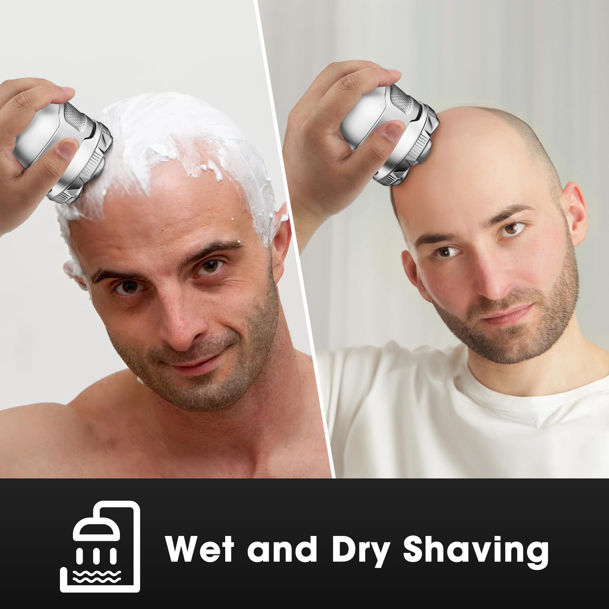 Karrte Afeitadoras de cabeza para hombres calvos, maquinilla de afeitar eléctrica magnética 6D con motor de alta velocidad de 2 engranajes para un afeitado rápido, IPX6 impermeable, hipoalergénica
