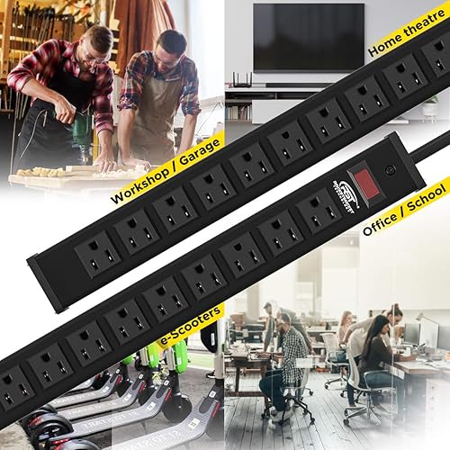 Miniatura 7 de CRST Regleta de alimentación resistente de 12 salidas y 24 salidas con protector de sobretensión, amplio espaciado, soportes de montaje, cable de 15