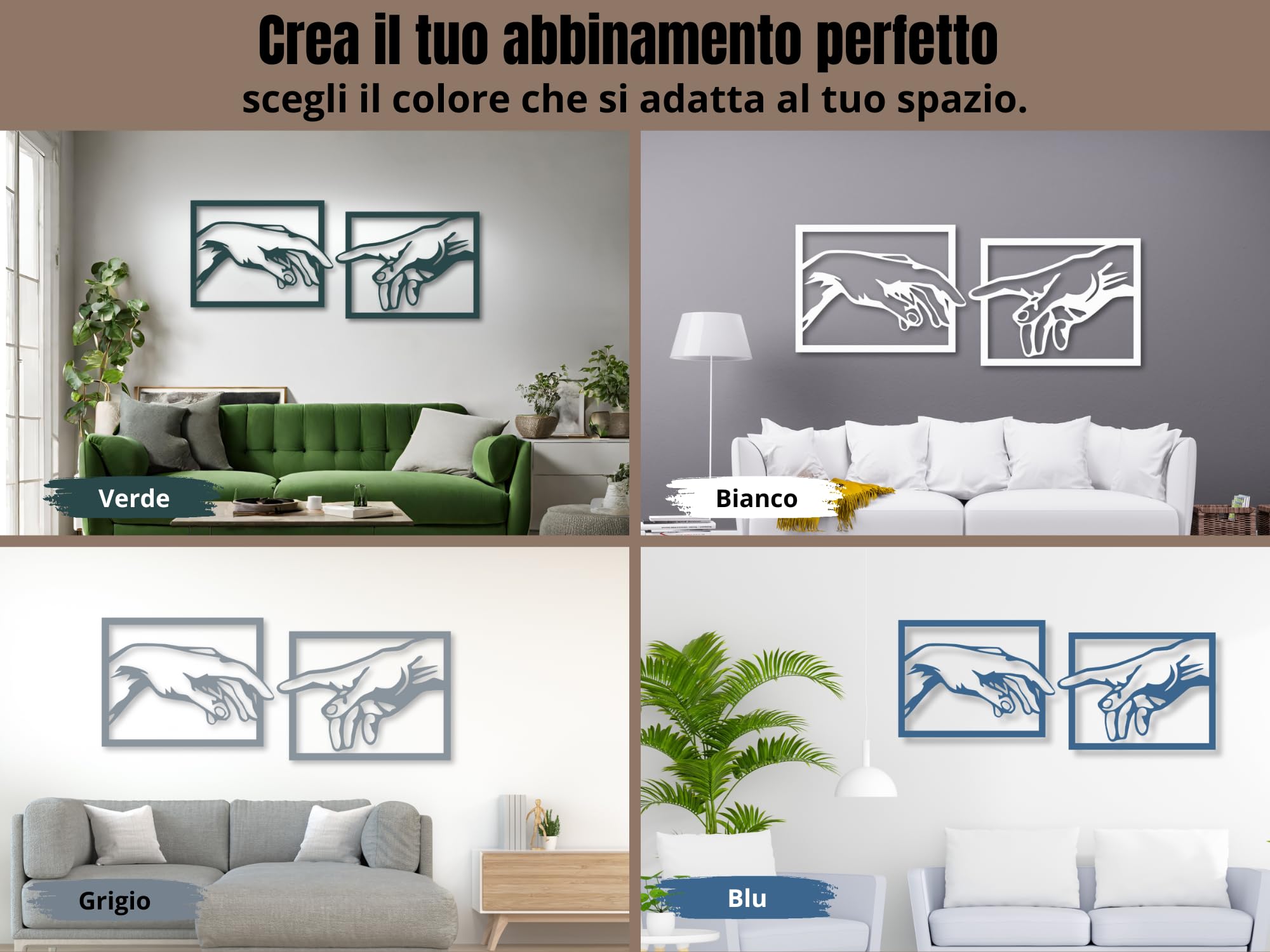 VAILLA Quadro Moderno Soggiorno Decorazione 3D Murali in Legno Quadretti da Parete in Nero Decorazioni Moderni Muro per Salotto Camera da Letto Corridoio - La Creazione di Adamo di Michelangelo