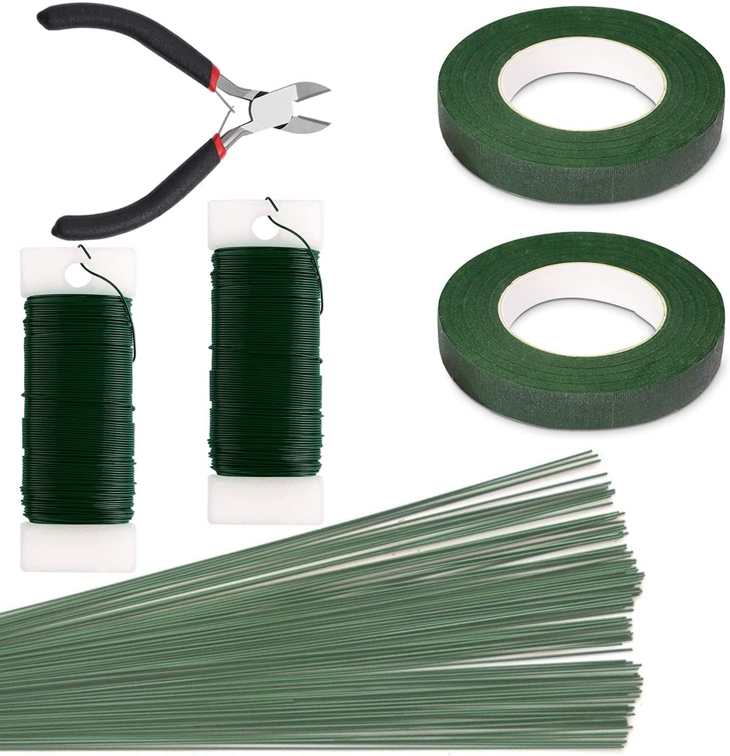 SONGZIMING Floral Arrangement Kit with Green Floral Tape, 22 Gauge Floral Wire Stems, 26 Gauge Paddle Floral Wire and Floral Wire Cutter for Bouquets banquets, Artificial Flowers