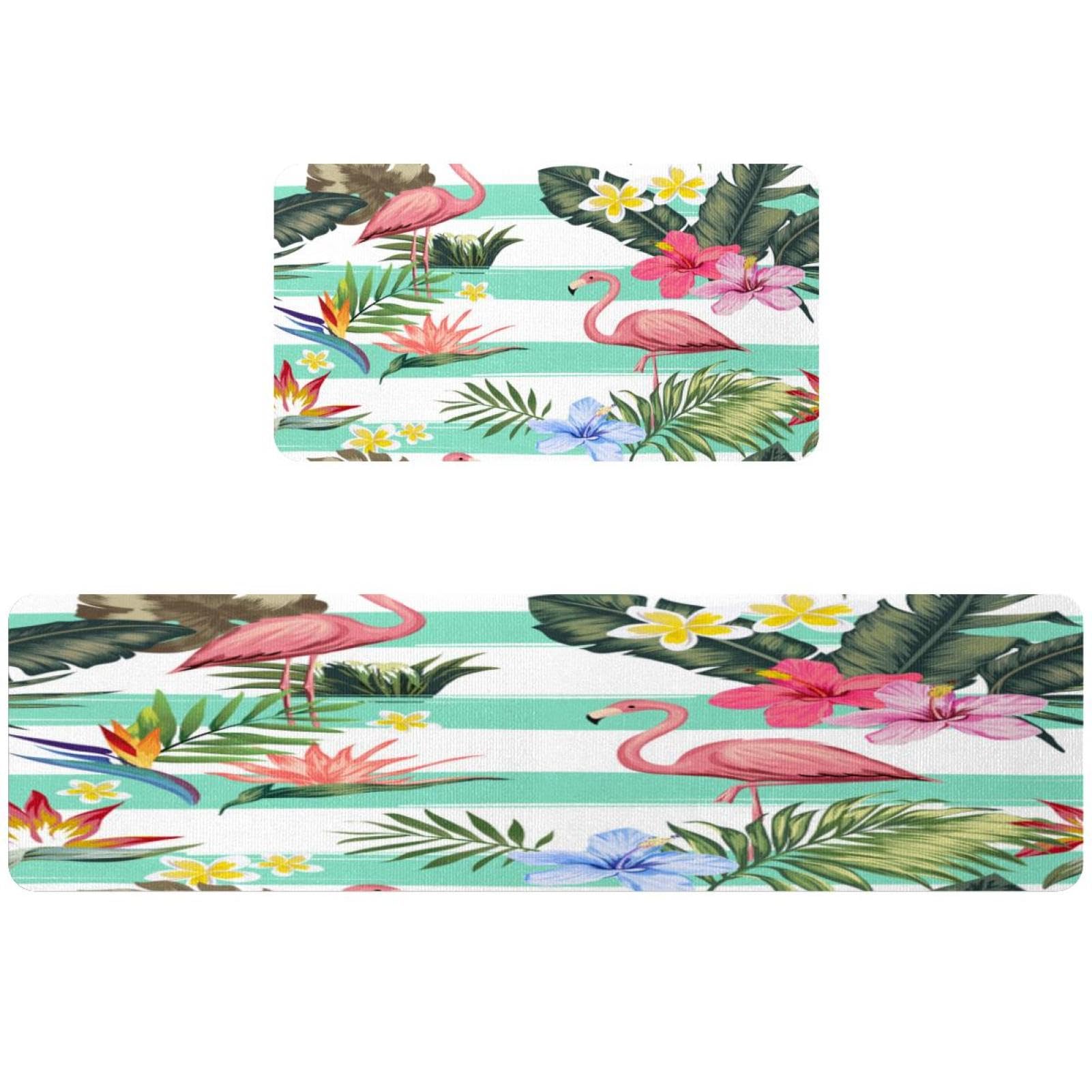 Tapis de cuisine antidérapant lot de 2 lavables jungle rose 40x60 40x120cm