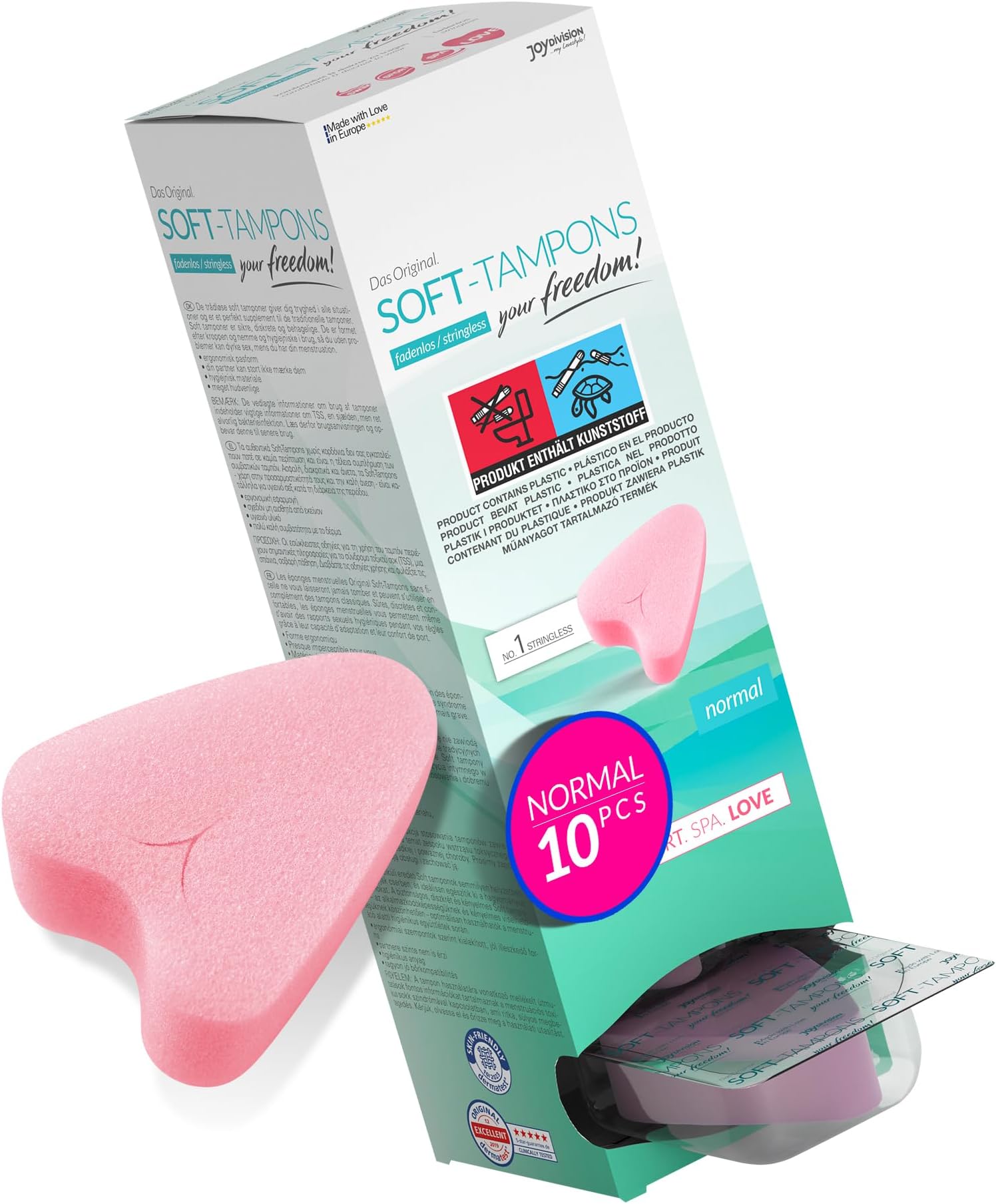 JOYDIVISION Soft-Tampons Normal I 10 Pieces I Threadless tampons for Sports, Swimming & spa I Menstrual sponges Ultra Soft I Easy Insertion & Removal I Soft Tampon Without Thread