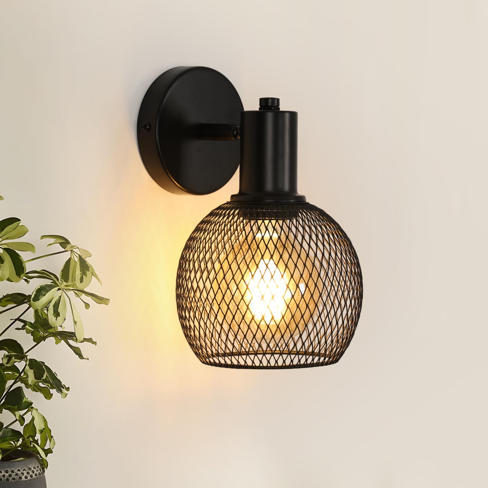 Riserva Aplique Pared Interior Industrial, E27 Lámpara de Pared Vintage, Creativo Metal Jaula Luz de Pared Negro para Dormitorio, Salón, Bar, Comedor, Pasillo, Cafetería