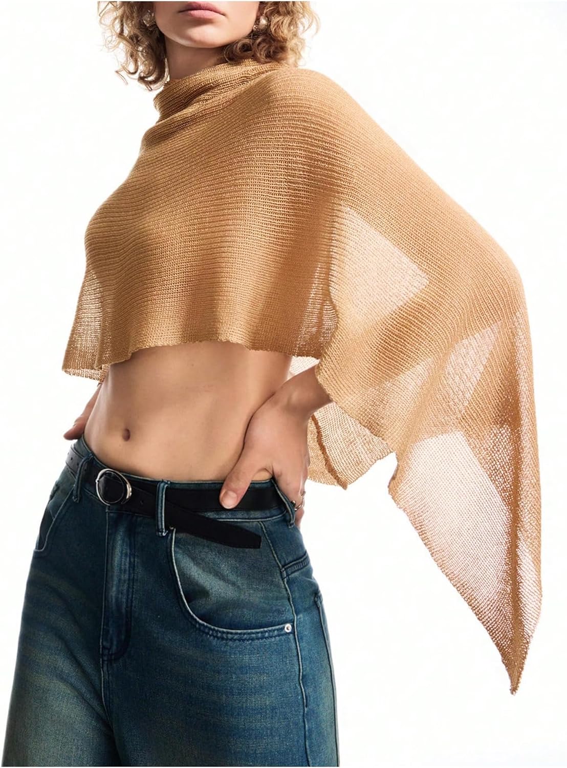 MakeMeChic Ponchos for Women Sheer Poncho Sweater Shawl Wraps Coverup - Image 5