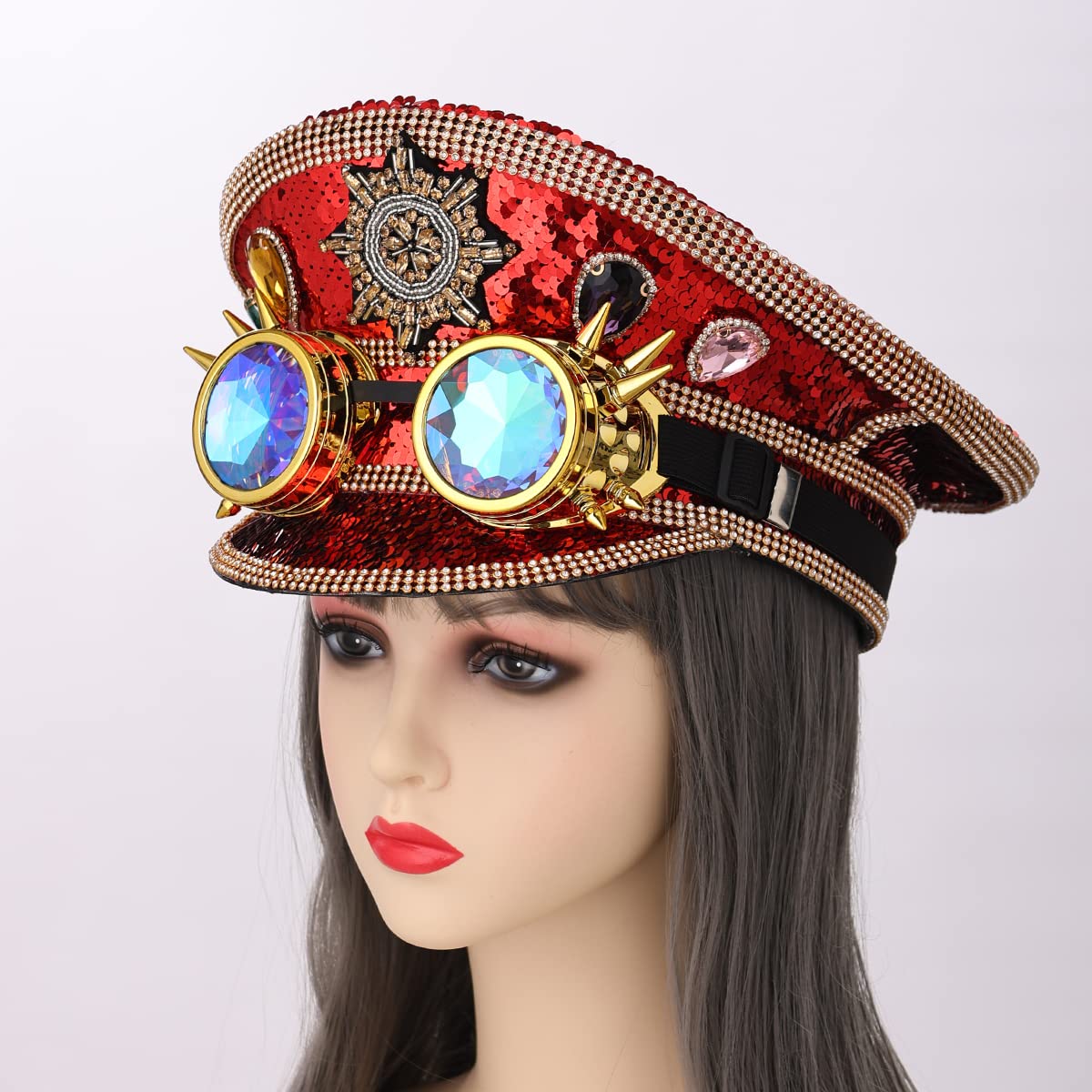 BPURB Kobiety dziewczyny steampunk rave styl kapitana kryształ górski cekinowy top kapelusz na festiwal karnawał Halloween cosplay