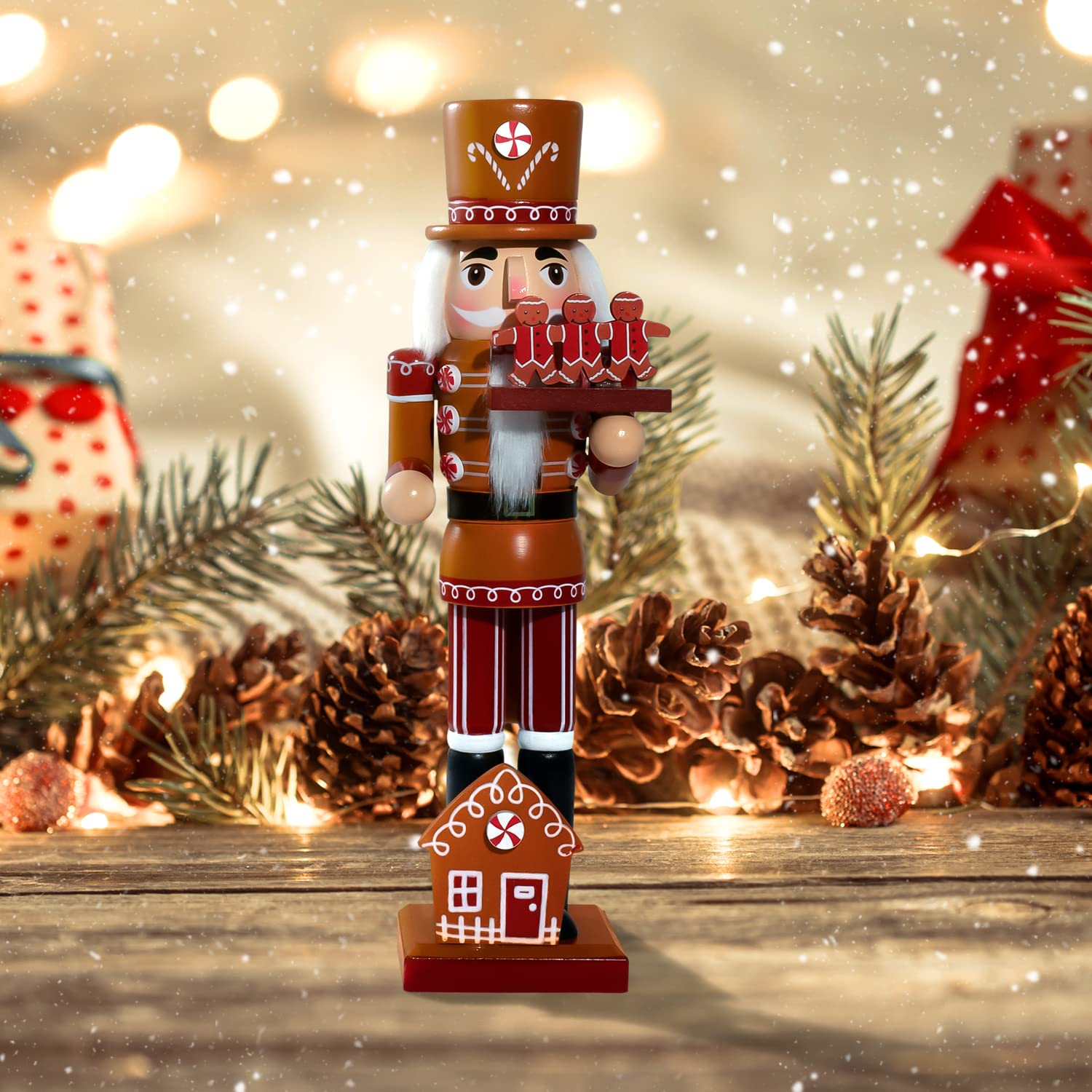 Wagevedex Nutcracker Gingerbread Christmas Decorations - 14 Inch Handmade Wooden Candyland Nutcracker Figures Ornaments Gifts for Christmas Ornaments Home Table Office Party Holiday