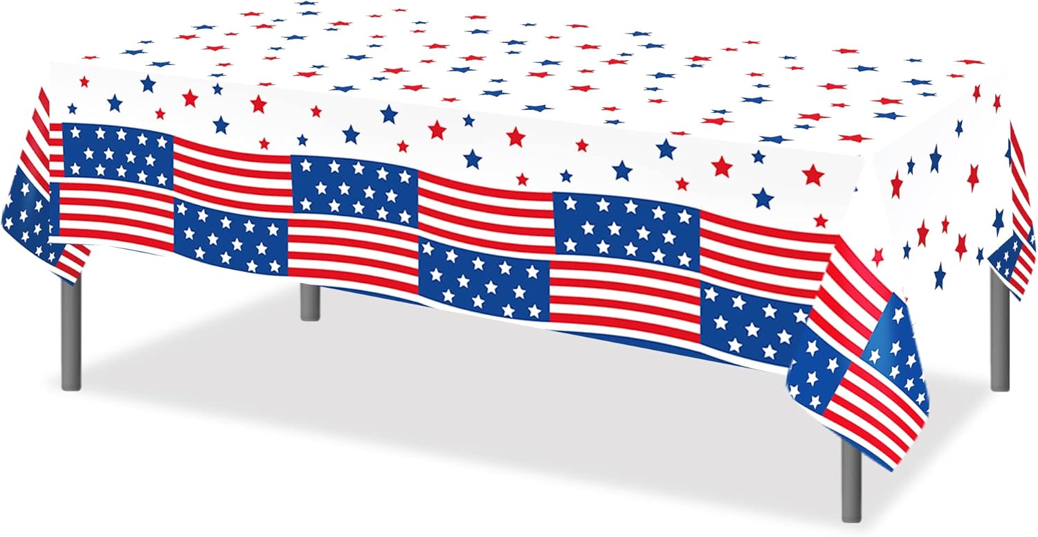CC HOME 1 Pack American Flag 4th of July Party Plastic Tablecloth 54 x 87 Inch Long Rectangular Table Cover for Buffet,Veterans Day Holiday Dinner,Election Day Picnic or Tablecloth for Kitchen Event