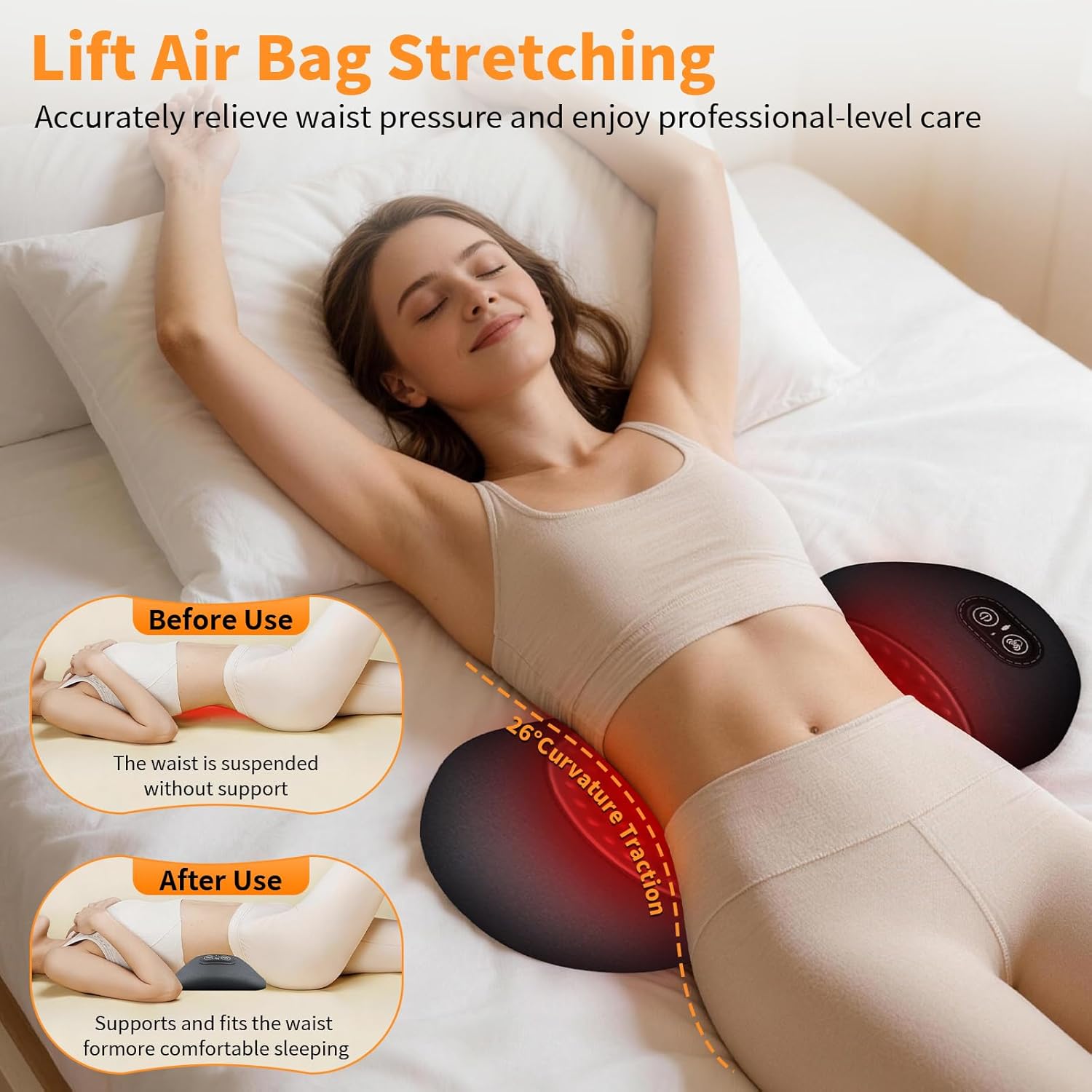 Condition photo showing As Is for 3-in-1 electric lumbar support pillow, triple fusion back massager with heat & massage & traction, back massager for pain relief deep tissue, designed for daily back relaxation and spine support