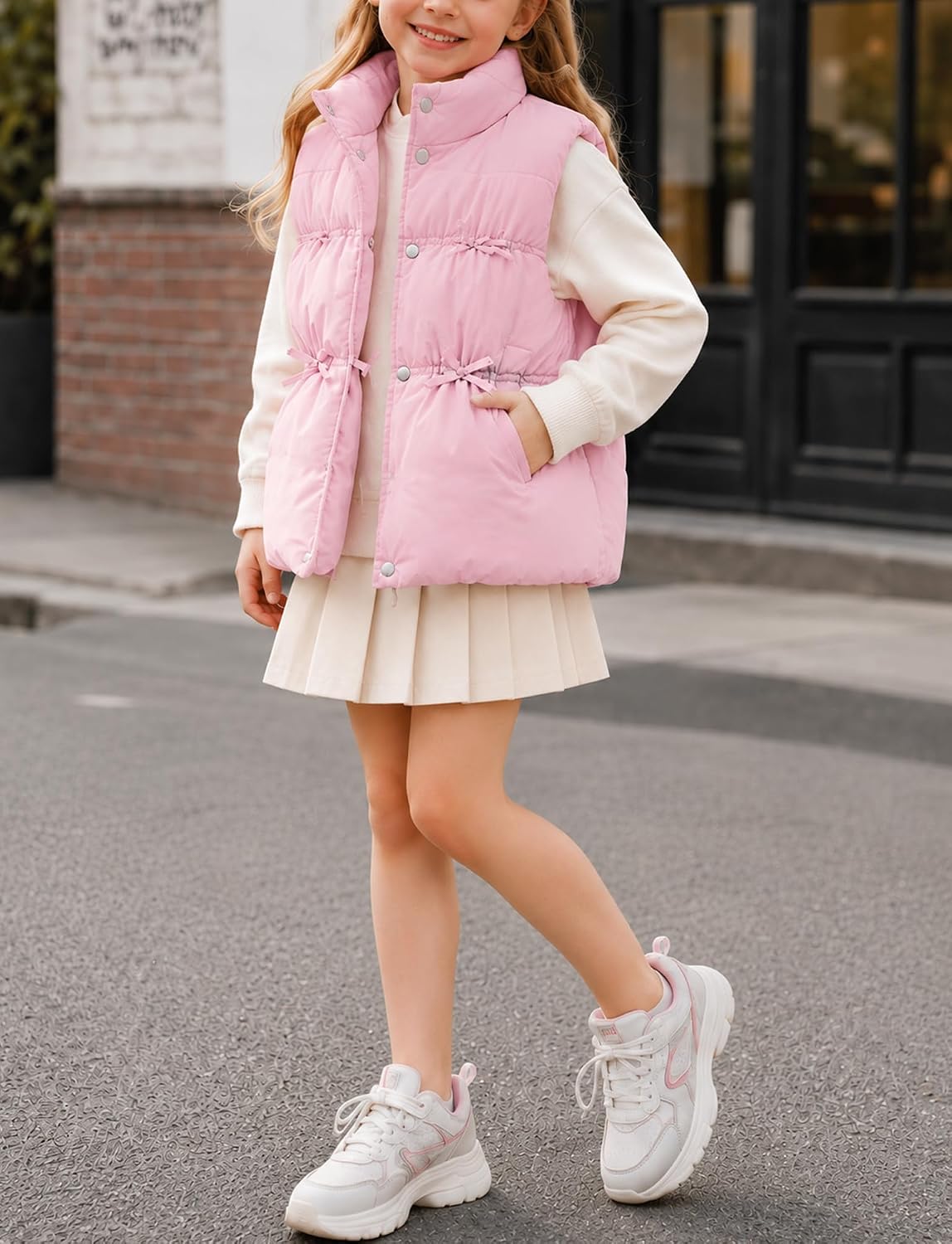Happy Cherry Girls Winter Puffer Vest Button Padded Quilted Vest Outerwear