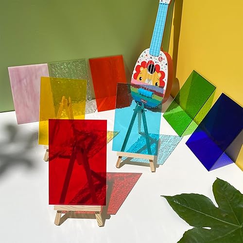 Miniatura 3 de ILLUCKAI 12 hojas de vidrieras transparentes arcoíris de 4 x 6 pulgadas, suministros de vidrio de arte catedral para proyectos de vidrieras y