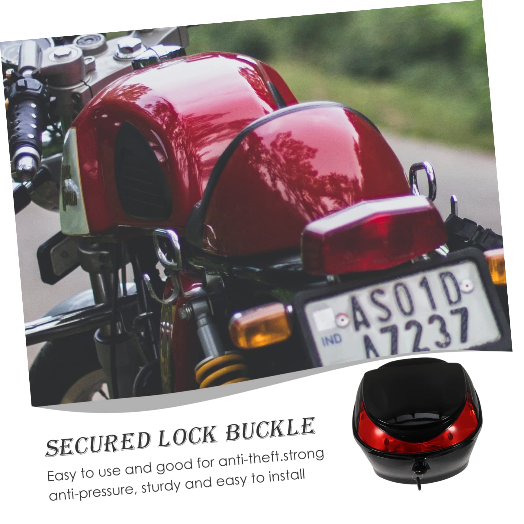 Mallette de rangement arrière de moto noire pour scooters et cyclomoteurs, facile à installer, boucle de verrouillage sécurisée, coffre arrière durable pour accessoires de moto capacité