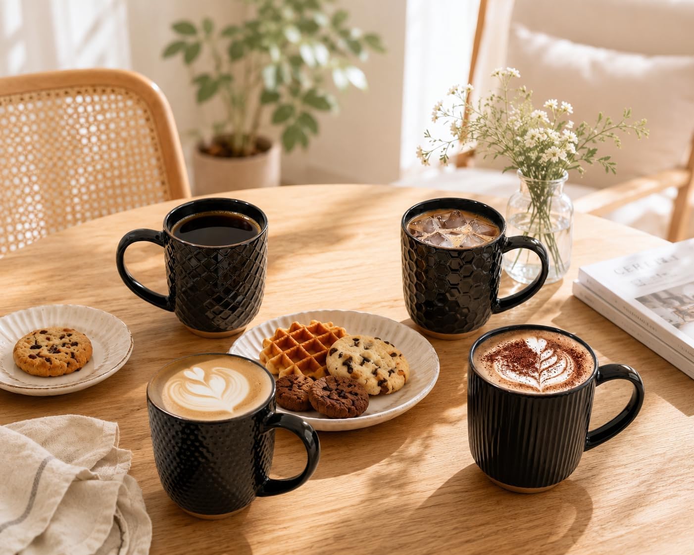 GBhome Large Coffee Mugs Set of 4, 16oz Handmade Embossed Coffee Mugs Set image 4