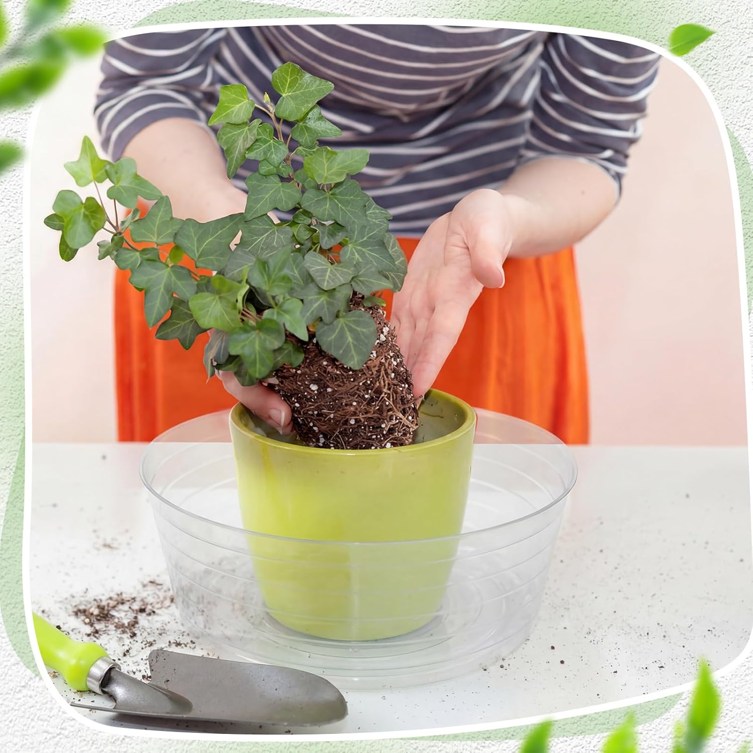 Hoolerry 15 Pcs Plastic Plant Saucer Clear Deep Drip Tray Thickened Clear Plant Saucers Trays for Pots Deep Drip Trays for Home Garden Indoor and Outdoor Potted (14 Inch)