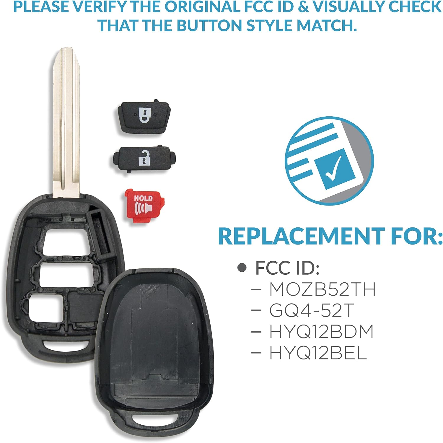Keyless2Go Replacement for New Uncut Remote Head Key Shell and Button Pad MOZB52TH GQ4-52T HYQ12BDM - Shell ONLY (2 Pack)