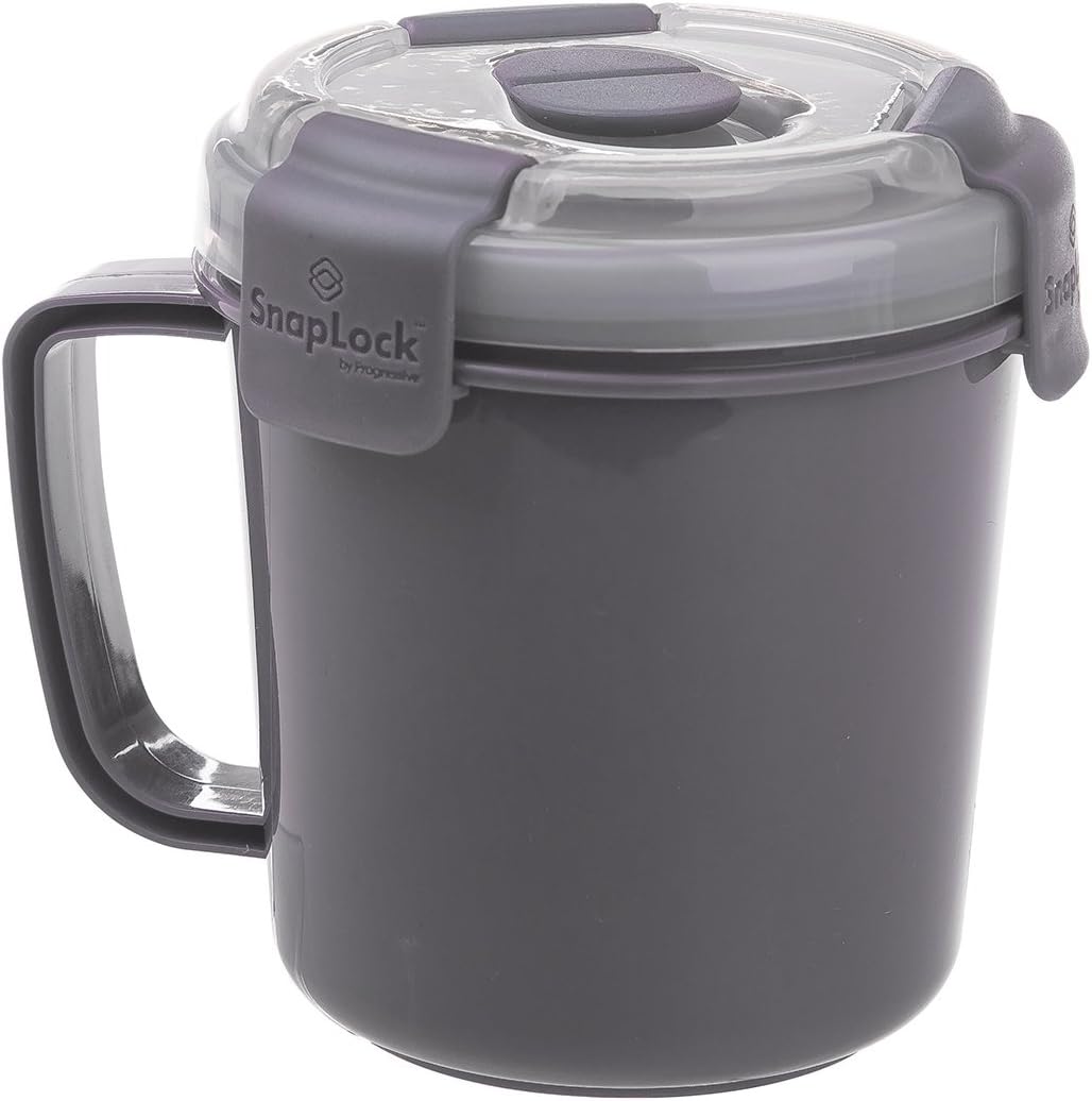SnapLock by Progressive Soup To-Go Container - Gray, SNL-1003GY Easy-To-Open, Cool Touch Handle Leak-Proof Silicone Seal, Snap-Off Lid, Stackable, BPA FREE