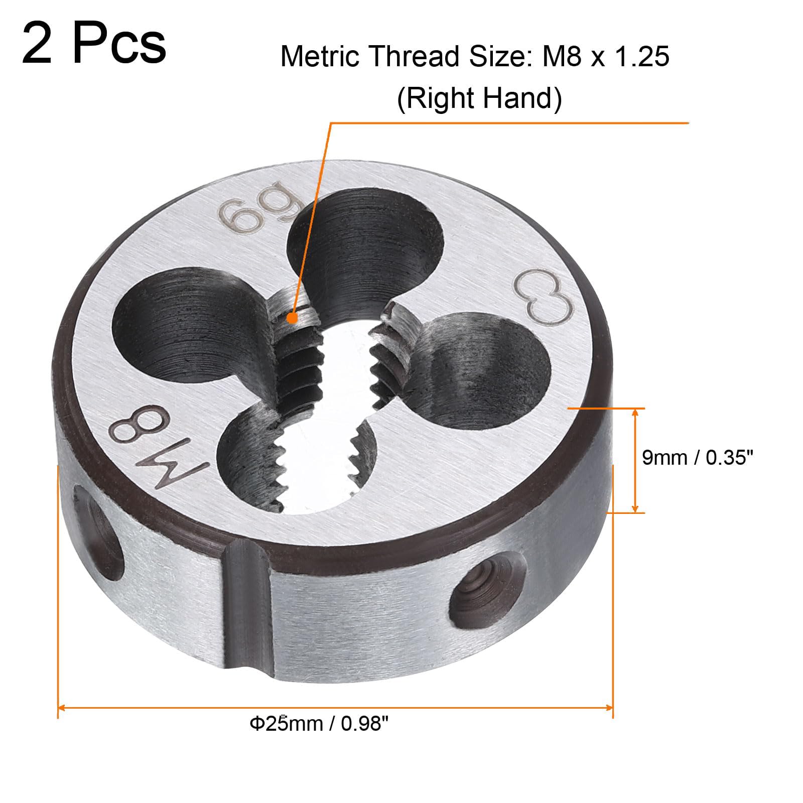 TA-VIGOR 2pcs M8 x 1.25 Metric Adjustable Threading Die - Image 2