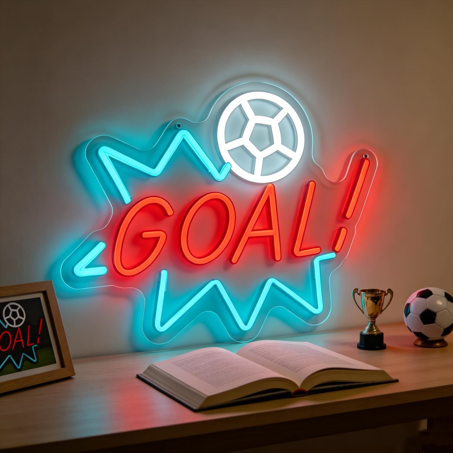 Football Neon Sign LED Neon Goal Sign Light Up for Wall Decor, Dimmable USB Powered Neon Light for Soccer Party Bar Game Room Sports Fan Man Cave Club Decorations, Gift for Football Fans 12”x13.77”