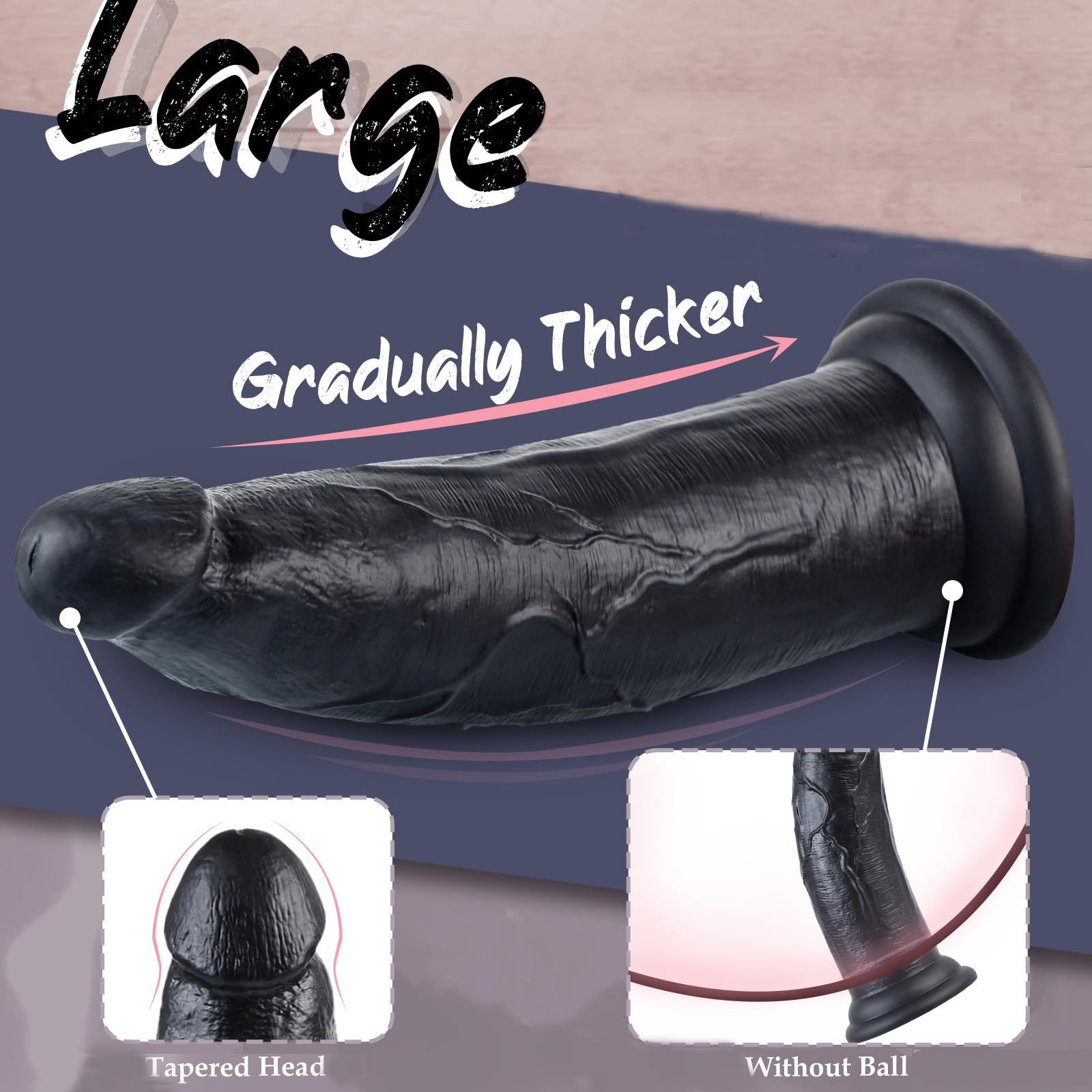 7,4 cm Diametro Dildo Gigante in Silicone A Doppia Densità, 30 cm Dildo Gigante Nero Spesso, Sex Toy con Asta Dritta e Potenti Ventose per Uomini e Donne Adulti