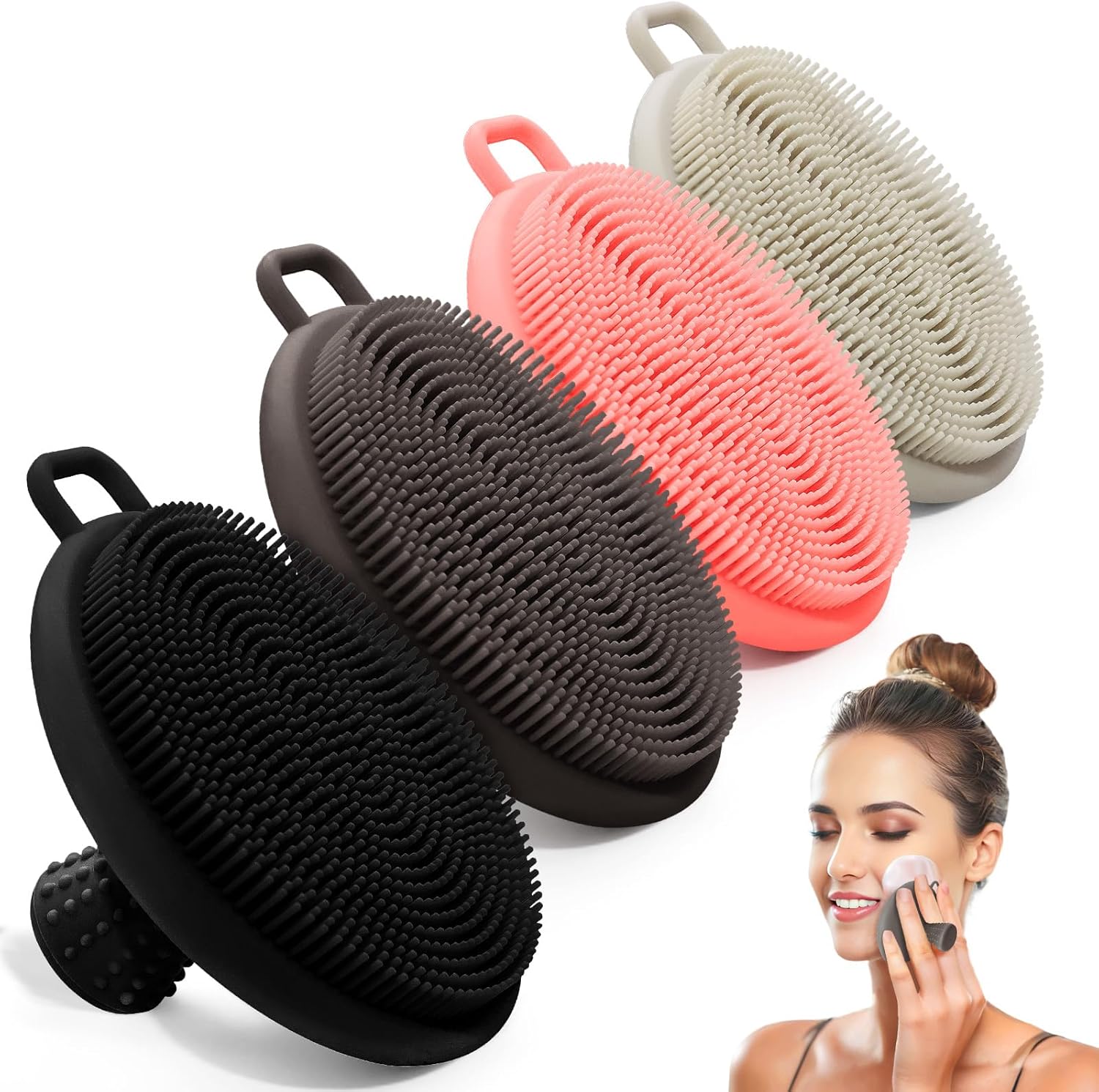 GEENOA Siliconen gezichtsschrobber, 4 stuks, handmatige gezichtsscrubber-exfoliator met zachte borstelharen en antislip handvat, zachte gezichtsschrobber gezichtsborstel voor super schuimen en diepe