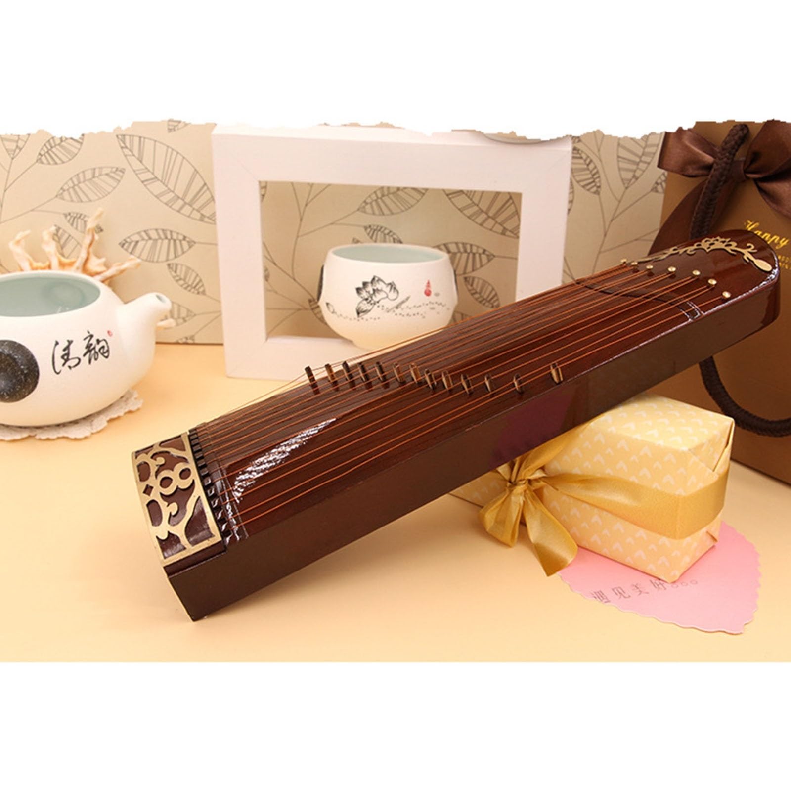 instrument muzyczny dekoracja do domu Mini Guzheng Ornament Drewniany Guzheng Model Domek Dla Lalek Scena Dekoracja Instrumentu Muzycznego (Color : 25cm)