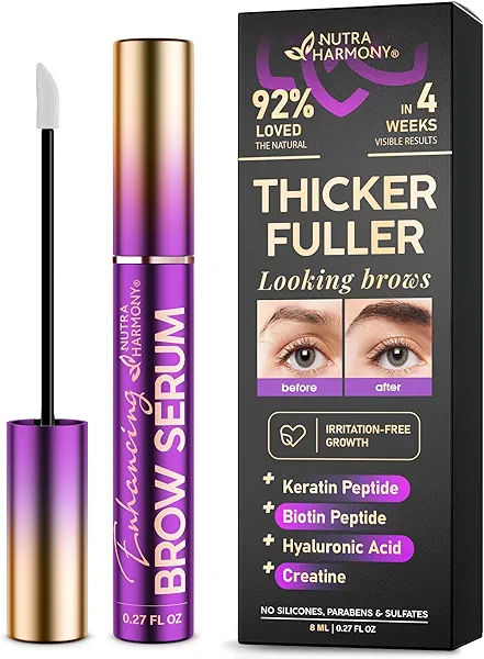 Brow Serum for Eyebrow Growth – Pro Growth Treatment with Keratin & Biotin Peptides – Hyaluronic Acid, Creatine & Castor Oil – No Prostaglandins, Vegan & Non‑Irritating for Fuller, Thicker B