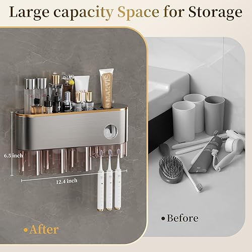 Miniatura 2 de VNYIFAN Soporte para cepillos de dientes mejorado con dispensador de pasta de dientes, exprimidor automático de pastetooth de dientes, organizador