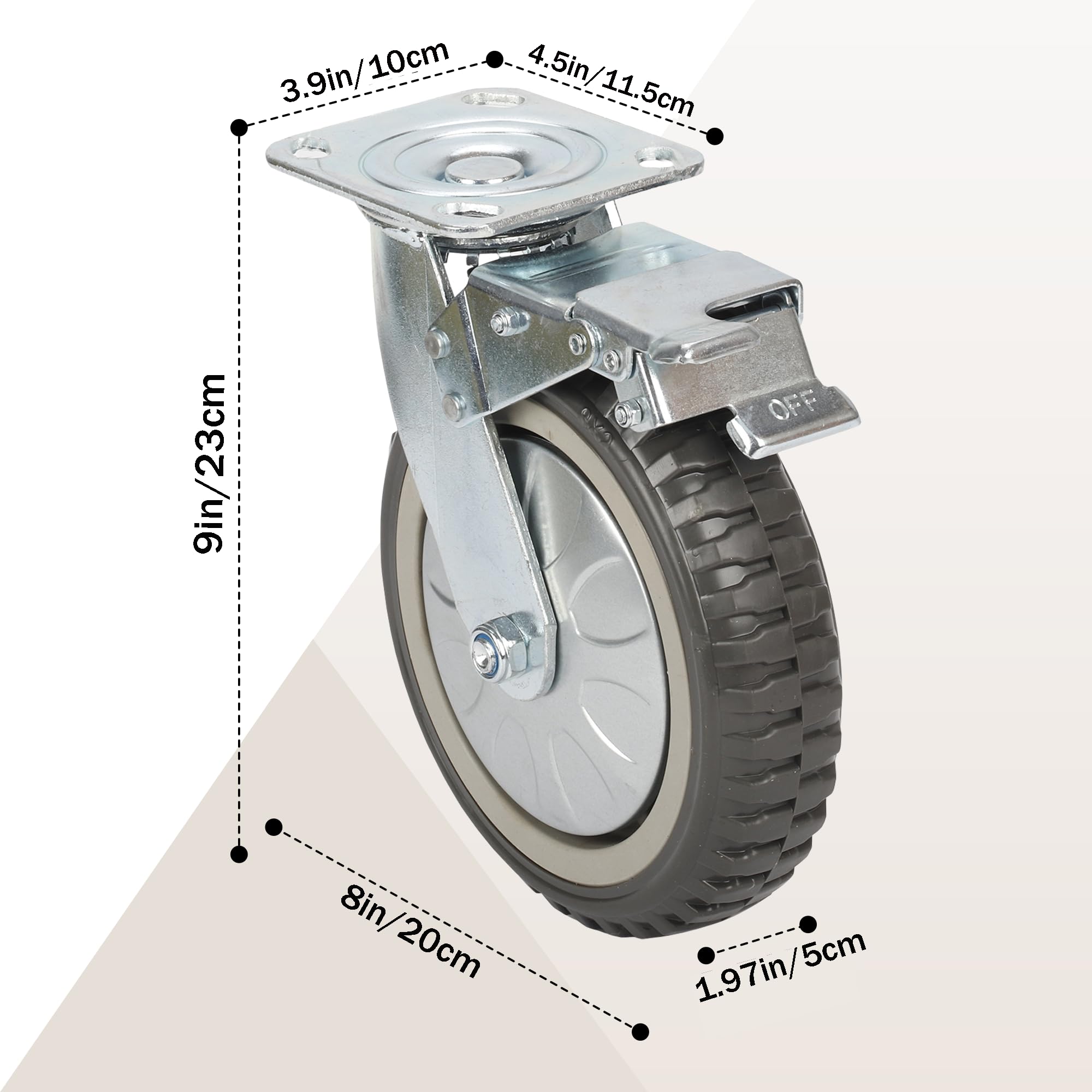uyoyous - 4 ruote per piastre da 200 mm, con freno, girevoli a 360°, ruote per il trasporto, ruote in gomma piena, portata 900 kg (2 ruote girevoli + 2 ruote freno)