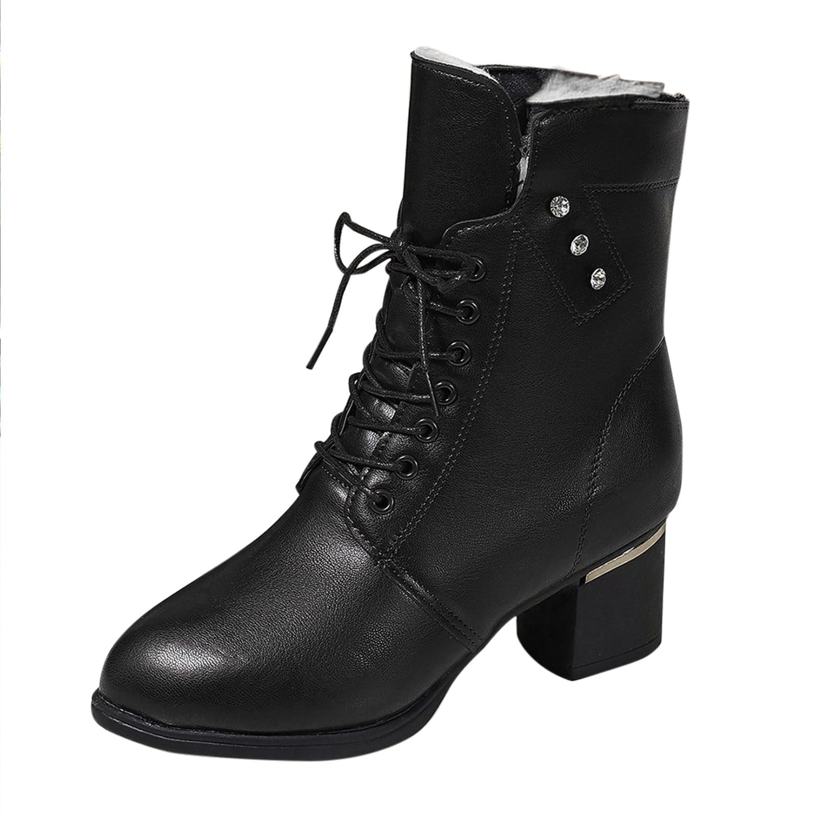 Cocila Botas De Tacón Medio Grueso para Mujer, Estilo Británico, con Forro Y Cremallera Lateral, Talla Grande, Otoño E Invierno Hebillas Zapatos Mujer Agua Hunter Marron Impermeables Altas