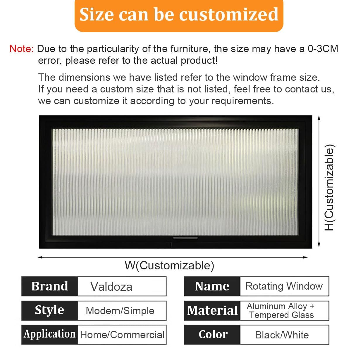 Ventana de vidrio templado giratoria de 360°, ventana de servicio corrediza vertical de aluminio con manija y cerradura, ventana de ventilación metálica empotrada para baño y cocina(White,WxH 60x30cm/