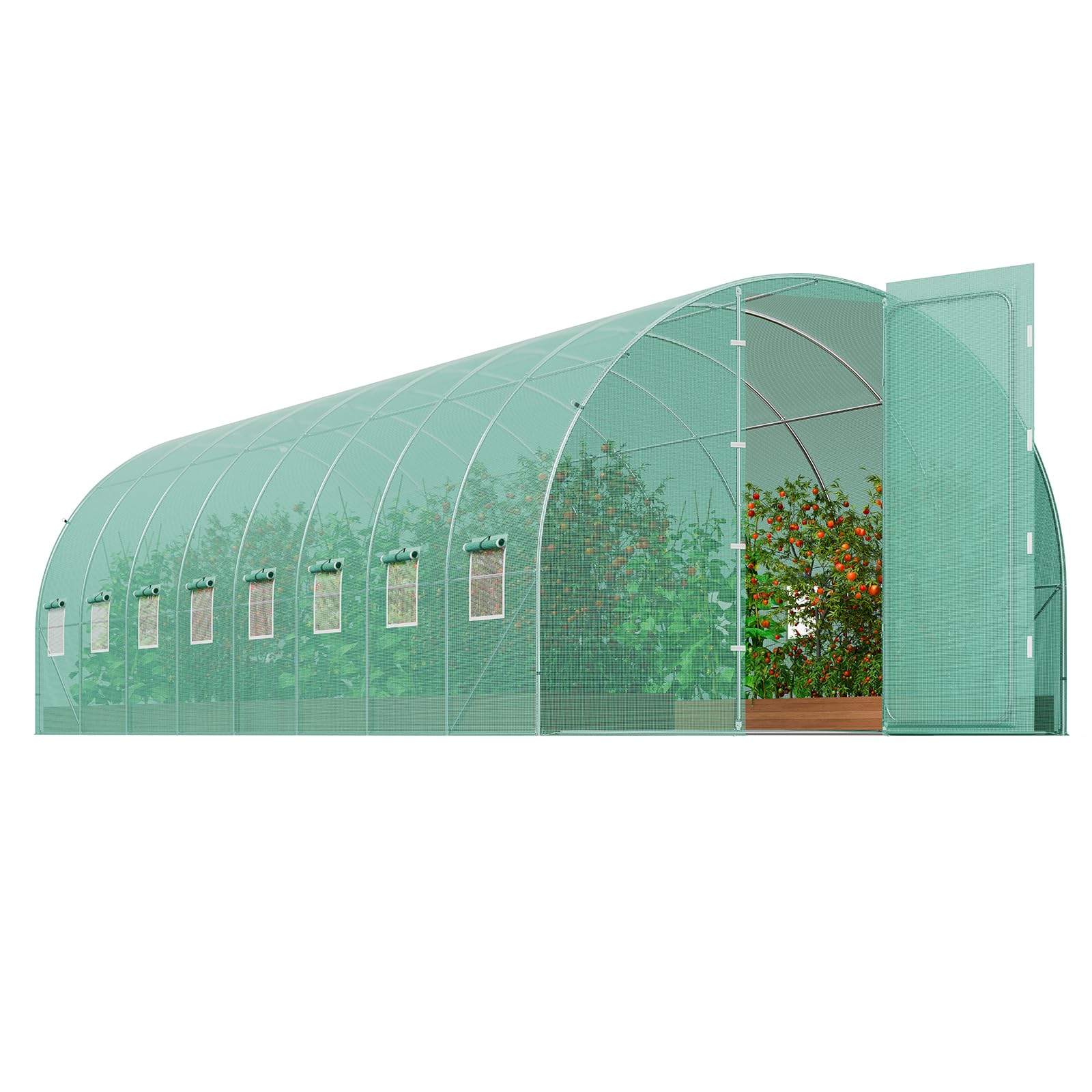 VEVOR Serre Tunnel Jardin, 835x290x225 cm, Tente Abri Plantes avec Cadre en Acier Galvanisé, Couverture en PE Verte, Porte à Glissière Enroulable, 16 Fenêtres, pour Extérieur Cultiver Légumes Fleurs