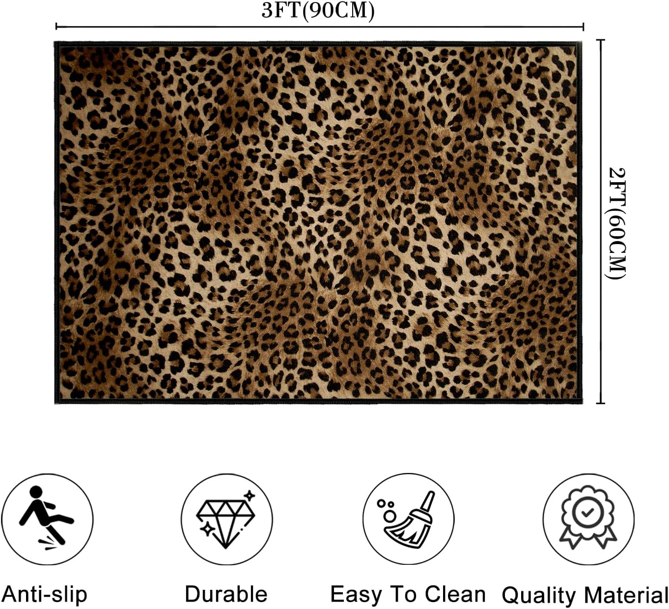 Leopard Rug 2x3 Washable Area Rugs,Cheetah Print Rugs,Ultra-Thin Soft Rug Small Throw Carpet Animal Print Hide Floor Carpets Non Slip Indoor Door Mat for Entryway Bedroom Kitchen,Brown