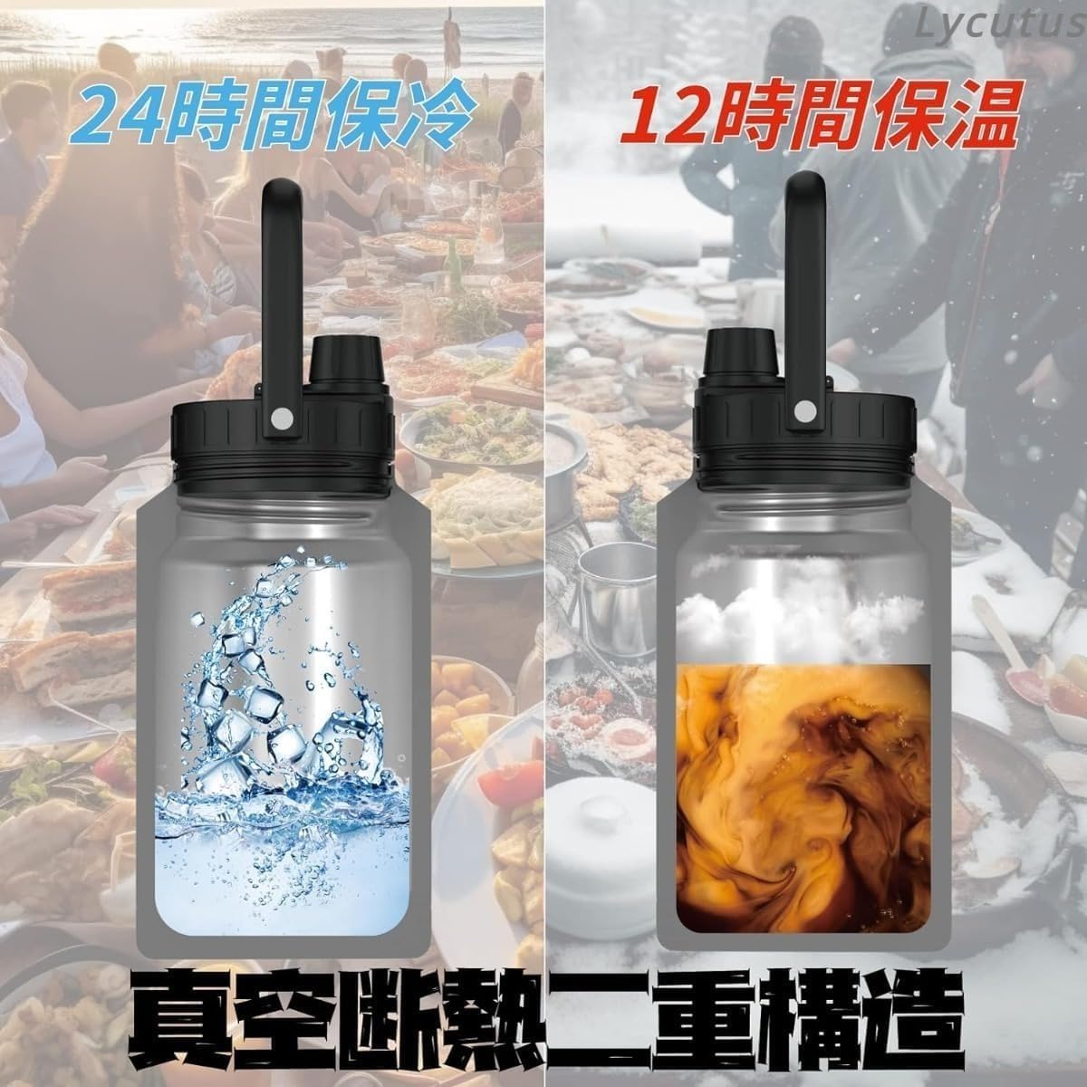 LAJOKING キャンピング水筒2リットルスポーツリットル大容量炭酸ストレート飲みバック飲みダブルステンレス保温カップ真空二層構造