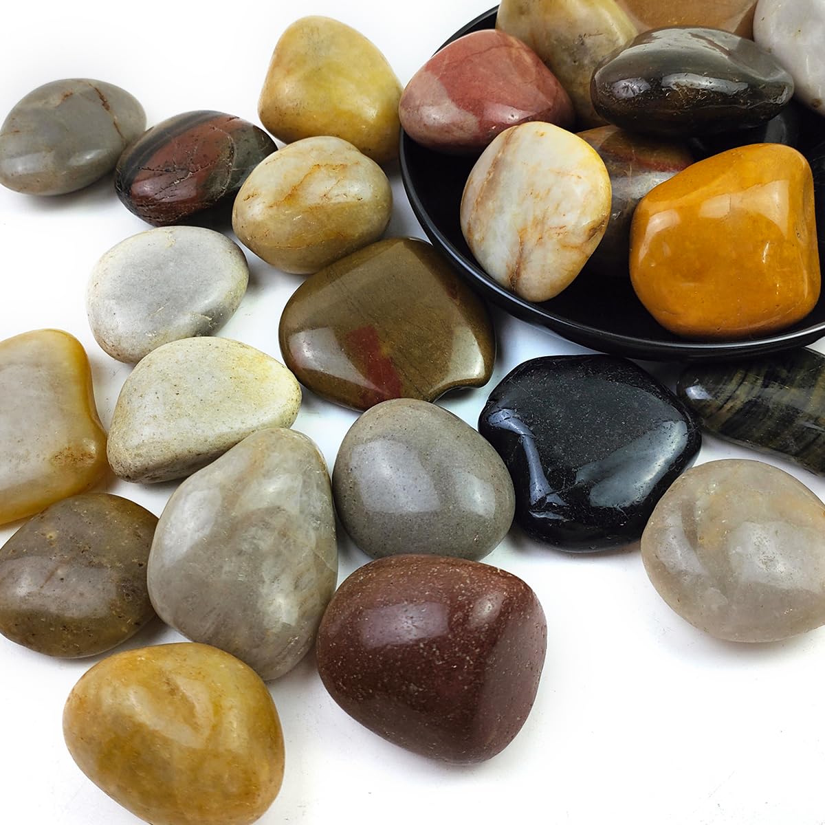 SHIZWU 5LB Mixed Color River Rocks - 2-3 inch High Polished Decorative Pebbles, Polished Stones for Landscaping, Natural River Rocks for Outdoor Décor, Polished Pebbles for Plants.