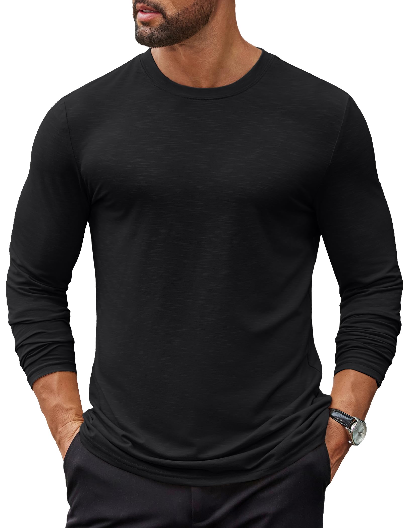 COOFANDY Męskie koszulki z długim rękawem z golfem slim fit basic t-shirt lekki prążkowany sweter