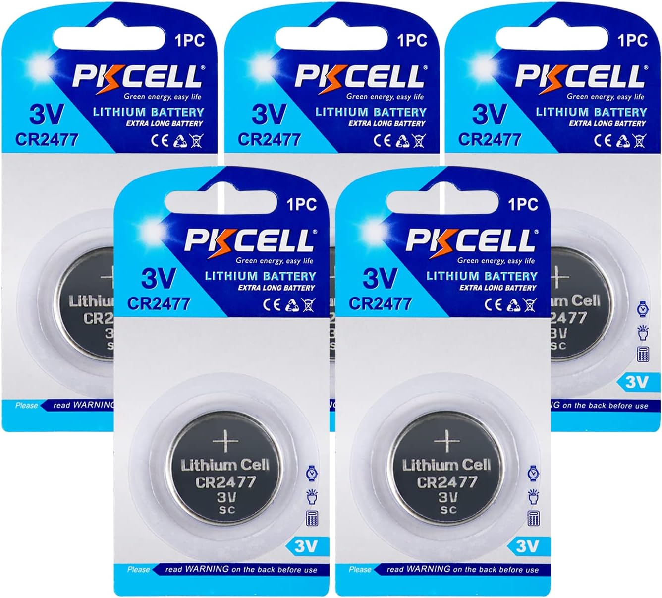 Button Cells Cion Battery, 3V 1000mAh Lithium Batteries, CR2477, for Sensors,Thermometer, 5Pcs