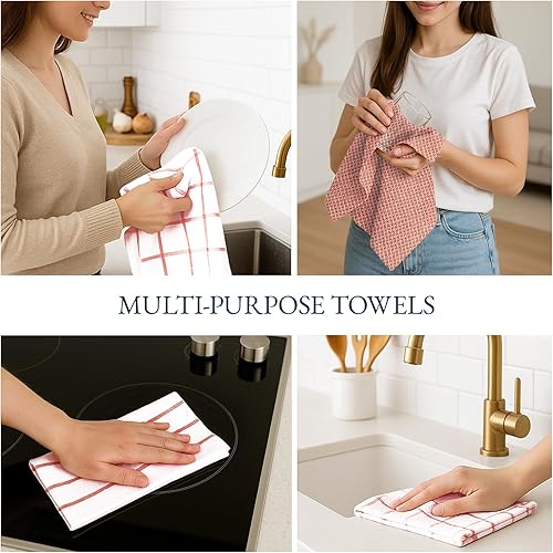 Miniatura 9 de LANE LINEN Juego de 4 paños de cocina 100% algodón para secar platos, 18 x 28 pulgadas, toallas de mano de cocina, paños de cocina absorbentes,