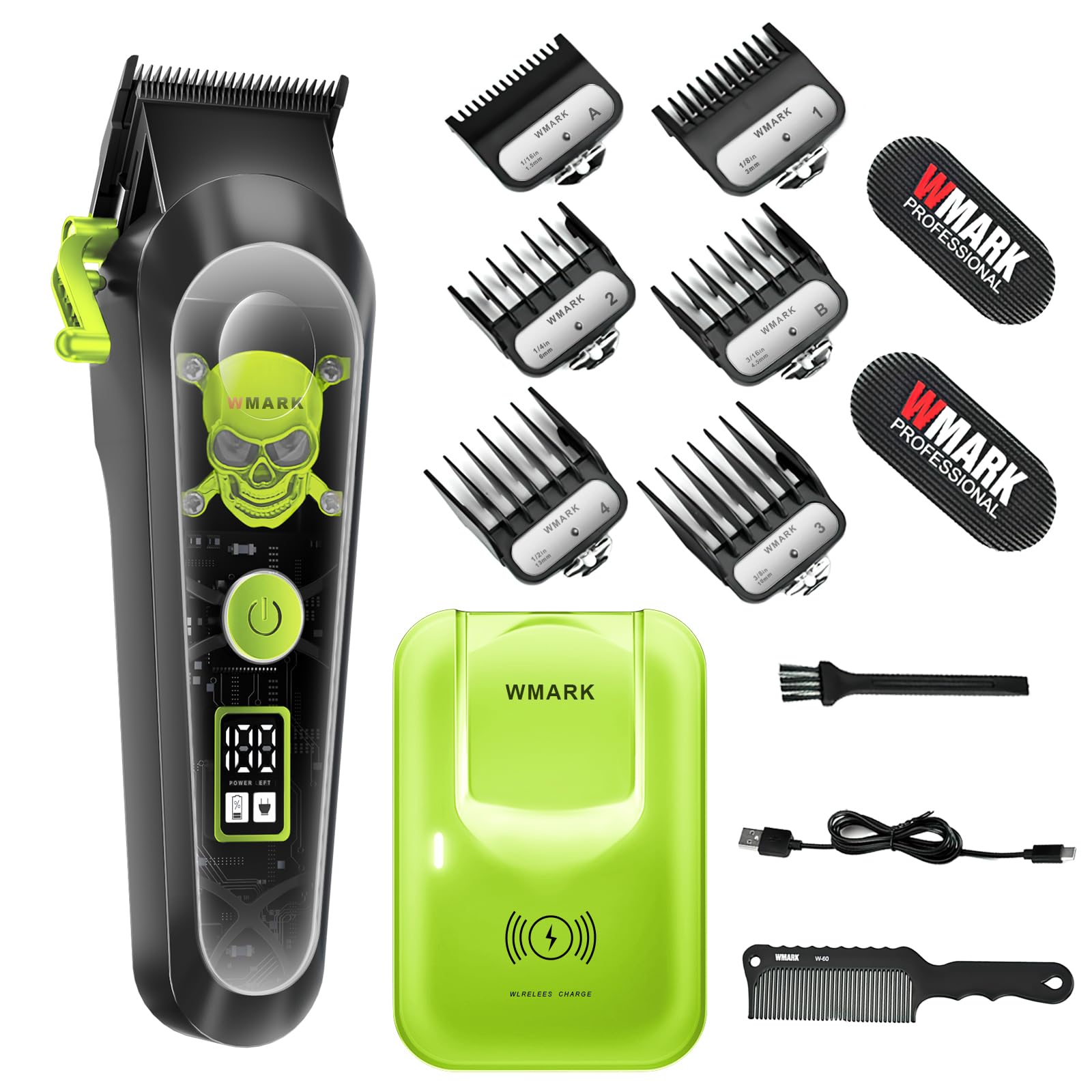 WMARKHigh Speed Professional Hair Clipper for Men Professional - Cordless&Corded Hair Clippers with LCD Display 6 Guide Combs *1comb,Mens Gift-NG-130 (Green)